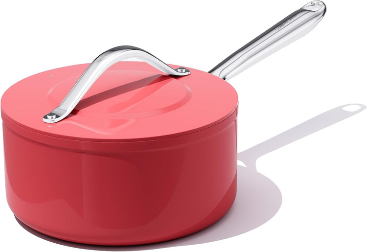 3.5qt Nonstick Ceramic Sauce Pan with Lid (8.19") Even Heat Distribution, Non Toxic & PFAS Free Healthy Cooking Pot for All Stovetops (Induction/Gas/Electric), Oven Safe 500ยฐF, Fusion Red