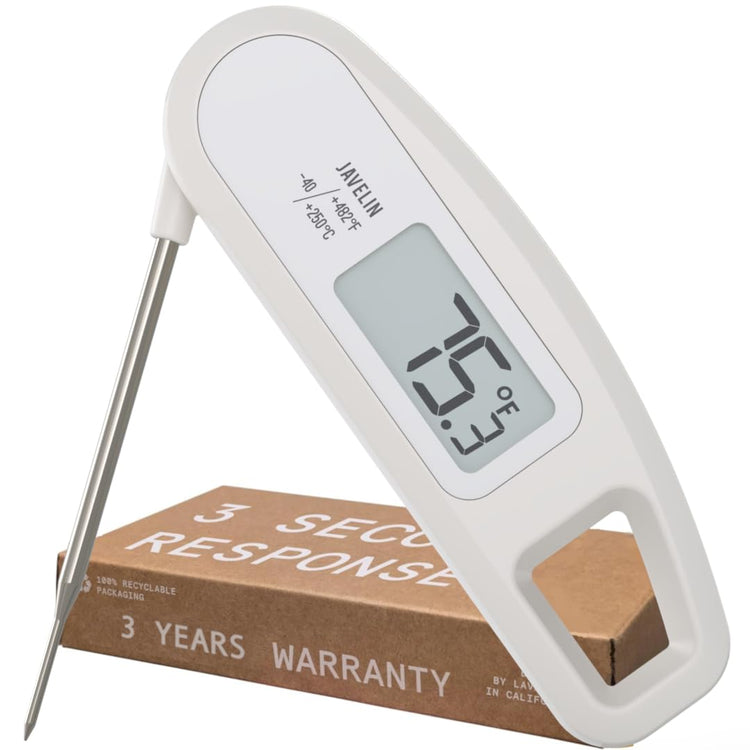 Lavatools Javelinยฎ Ultra-Fast 3-Second Digital Instant Read Meat Thermometer for Grill and Cooking, 2.75" Probe, Compact Foldable Design, Large Display, IP65 Water Resistant, NSF Certified โ Milk