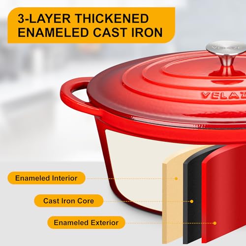 7.5 QT Oval Enameled Cast Iron Dutch Oven Pot with Lid