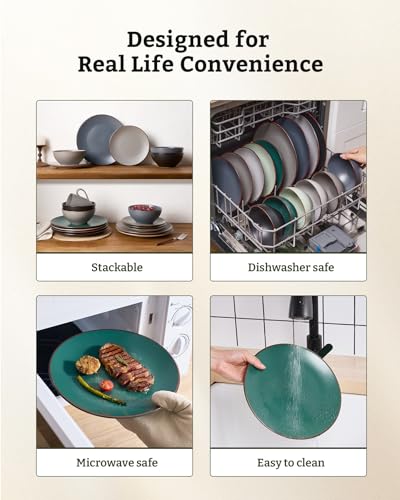 Venus Plates and Bowls Sets with Rim (Dark Green / Serves 8 (24pc))