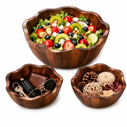 Acacia Wood Salad Bowls Set of 3