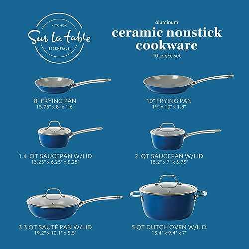 Kitchen Essentials 10 Piece PFA Free Titanium Ceramic Nonstick Interior Forged Aluminum Cookware Pots and Pans Set