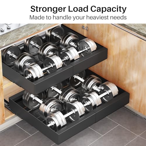 Pull out Cabinet Organizer (Black / 17"D×12"-20"W(2 Pack))