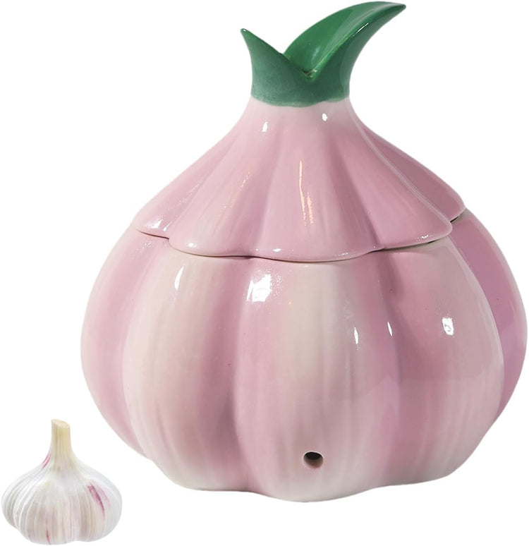 TOIVO Garlic Keeper for Counter,with Lid and Holes GarlicSaver,Garlic Holder Storage Container toKeep(purple)