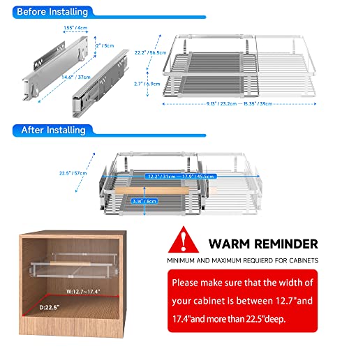 Pull Out Cabinet Organizer (1Pack / Small- 12.2~17.9"W x 22.5"D)