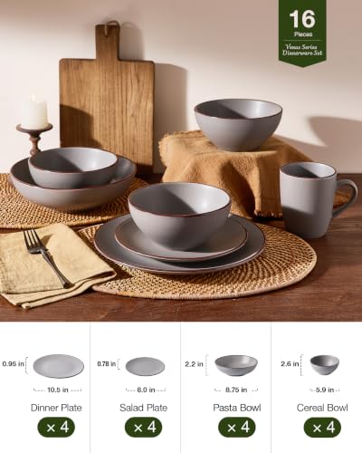 Venus Stoneware Dinnerware Sets with Pasta Bowls (Dark Gray / Serves 4 (16pc w/ Pasta Bowl))