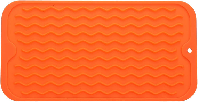 Silicone Dish Drying Mat for Multiple Usage,Easy clean,Eco-friendly,Heat-resistant Silicone Mat for Kitchen Counter or Sink,Refrigerator or Drawer Liner Orange S 12 inches x 6 inches