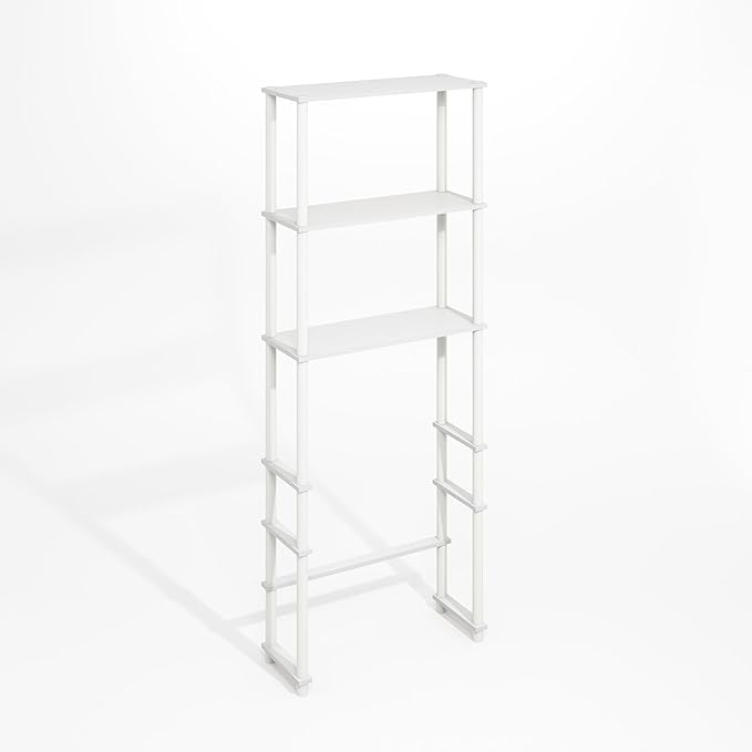 Furinno Turn-N-Tube Over The Toilet Storage, 3-Shelf Over The Toilet Organizer, Freestanding Space Saver Bathroom Shelf, for Bathroom Organizers and Storage, Plain White