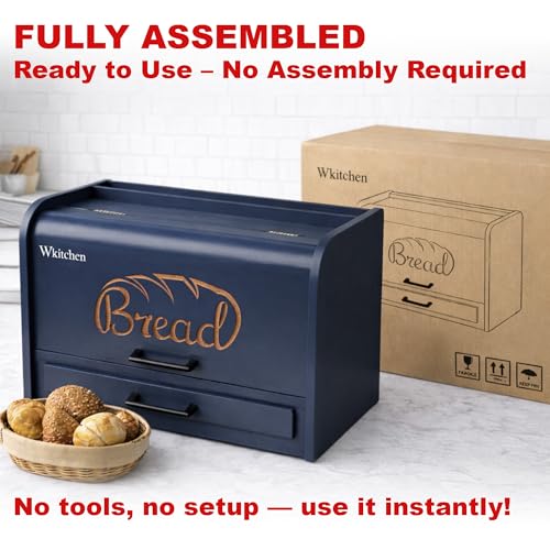 Premium FULLY ASSEMBLED Modern Blue Bread Box (Modern Blue)