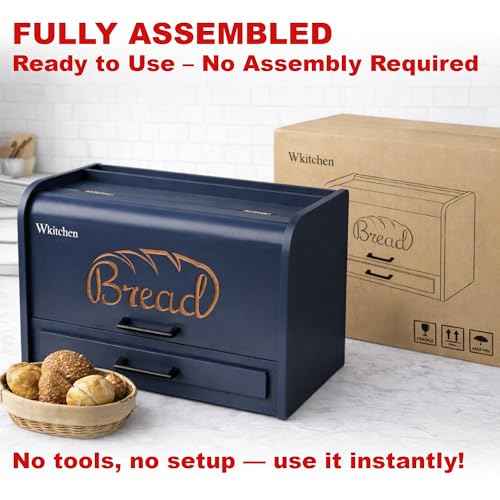Premium FULLY ASSEMBLED Modern Blue Bread Box (Modern Blue)