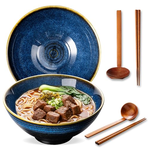 8 Inch Ceramic Ramen Bowl Set of 2 (Blue Topaz)
