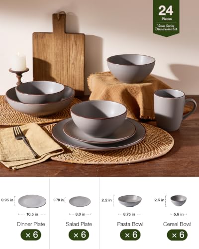 Venus Stoneware Dinnerware Sets with Pasta Bowls (Dark Gray / Serves 6 (24pc w/ Pasta Bowl))