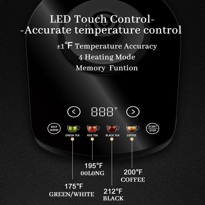 SEEDEEM Gooseneck Electric Kettle Full Touch Screen 1200W Electric Tea & Coffee Kettle with Four Heating Modes Rapid Heating,±1℉ Temperature Control,Keep Warm Mode,1L Electric kettle