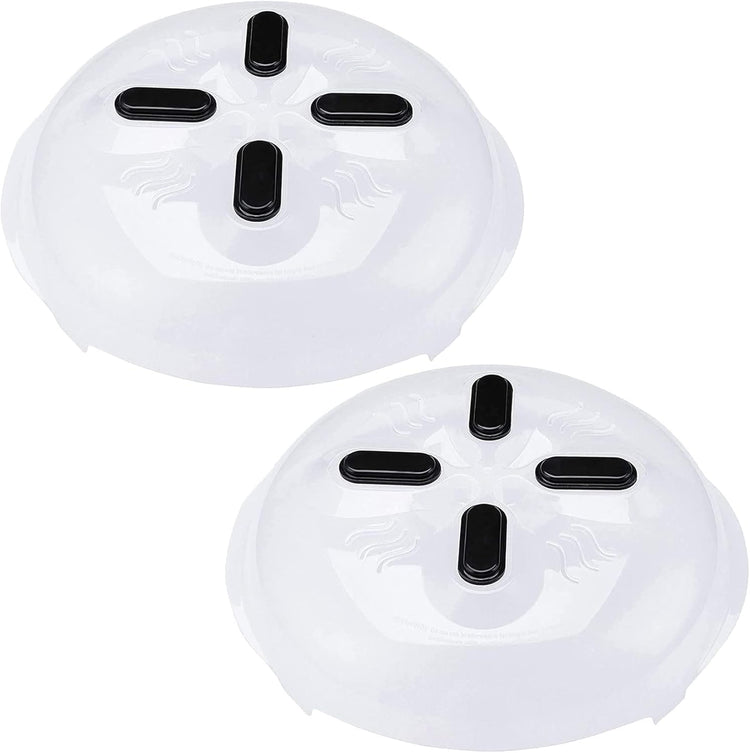 Magnetic Splatter Cover, 12-Inch Clear BPA-Free Food Lid, Vented Plate Guard with Steam Vents, Anti-Splash Microwave Lid, Dishwasher Safe, Space-Saving Magnetic Storage - Black 2 Pack
