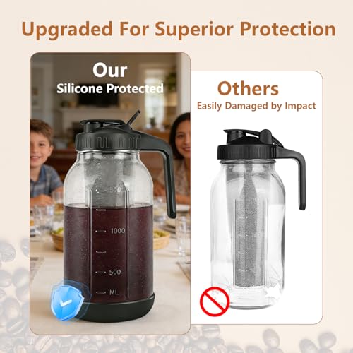 Cold Brew Coffee Maker (Black with Short Silicone Sleeve / 64 Ounces)