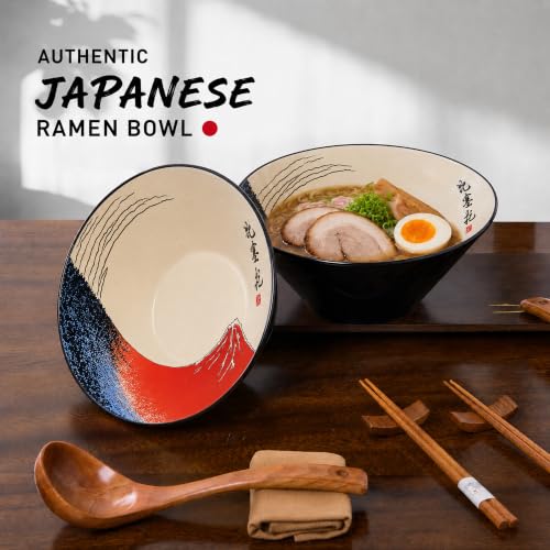 Japanese Ramen Bowl Set with Red Fuji Design (Red Fuji / 9 inch)