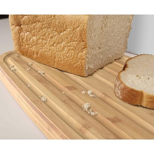 Bread Box with Removable Bamboo Cutting Board (White)