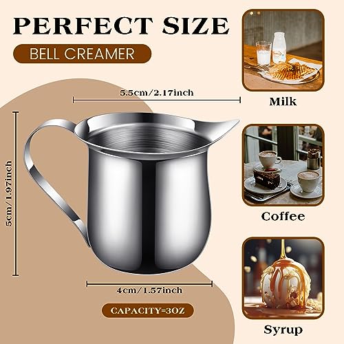 48 Pcs Stainless Steel Bell Creamers 3 oz Creamer Pitcher for Serving Milk Coffee Cream Syrup Sugar Bell Shaped Container Espresso Shot Frothing Pitcher Cup for Restaurant Cafes Home