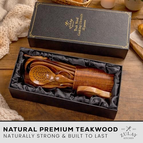 15 Piece Teak Wooden Utensils for Cooking (15 Piece | Gift Box)