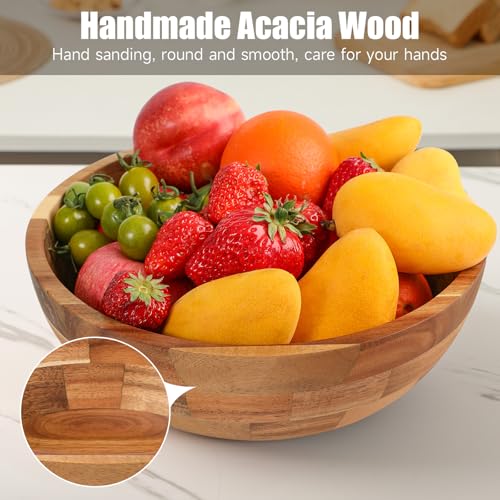 Salad Bowls Wood Salad Bowl Set with Lid 11.8 Inch Large Wooden Bowls Set Acacia Wood Serving (11.8 Inch Large Wooden Bowls)