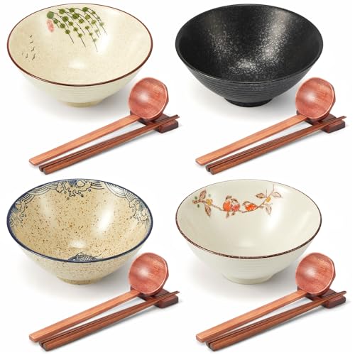40oz Ceramic Japanese Ramen Bowls Set of 4 (Vintage Style)