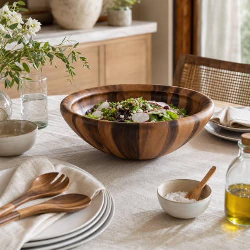 Acacia Wood Salad Bowl (6" Tall x 16" Diameter)