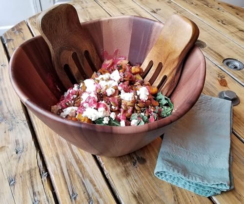 Acacia Wave Bowl with Salad Hands (12 inches (D) x 7 inches (H))