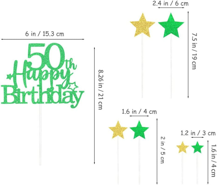 Glittery 50th Happy Birthday Cake Topper with Star,Personalised 50 Birthday Cake Toppers Party Decorations Party Supplies for Boys Girls Green Gold