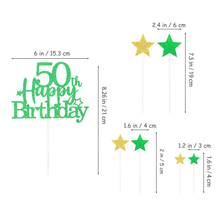 Green Gold 50th Birthday Cake Topper with Glittery Stars (7 Count)