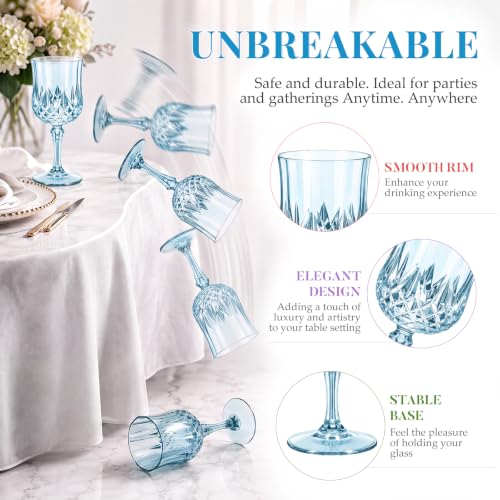 Multicolor 7oz Plastic Vintage Wine Glasses Drinking Goblets Unbreakable Crystal Water Glassware Reusable Diamond Champagne Flutes Cups for Wedding Banquet Birthday Party Supplies (48 Count)