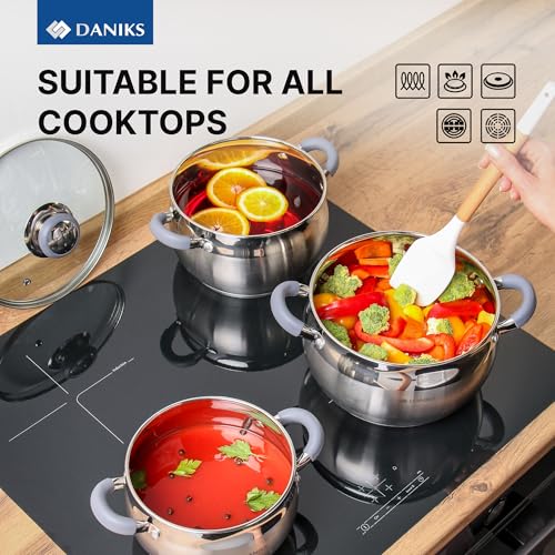 Modern 6 Piece Stainless Steel Cookware Set with Glass Lids (6 Count)