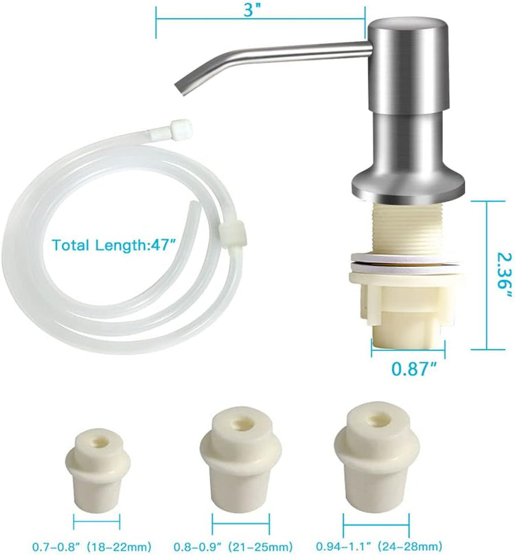 Dish Soap Dispenser for Kitchen Sink (Brushed Nickel), Countertop Sink Soap Dispenser Water Pump with 47” No-Spill Extension Tube Kit Design for Kitchen Bathroom, No More Refills (Sliver)