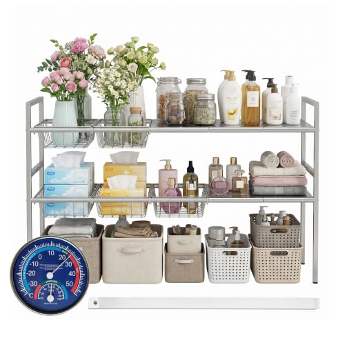 Under Sink Organizer 2 Tier Expandable bathroom Storage (5 panels 5baskets)
