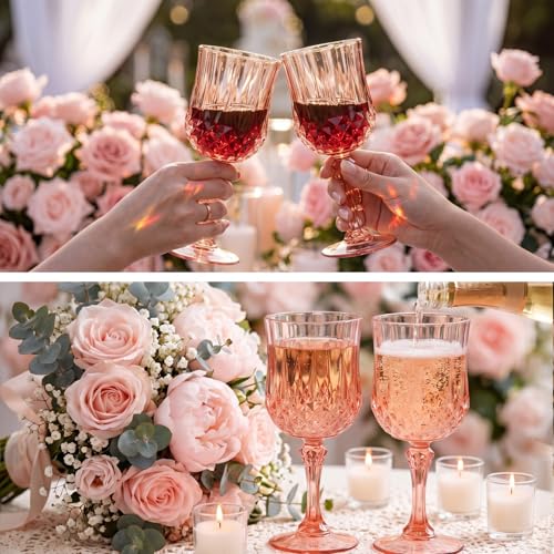48 Pcs 7oz Plastic Vintage Wine Glasses Drinking Goblets Unbreakable Crystal Water Glassware Reusable Diamond Champagne Flutes Cups for Wedding Banquet Birthday Party Supplies (48 Count)