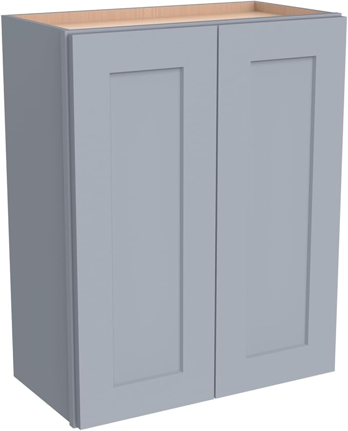 Wall-Mounted Cabinet – Solid Wood Shaker Style Medicine Cabinet with Adjustable Shelves & Soft-Close Doors for Bathroom, Kitchen, and Office Storage (Grey, 42" W x 12" D x 30" H)