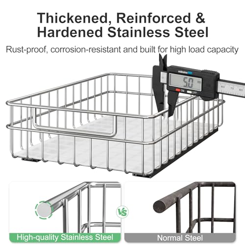 Stainless Steel Pull Out Cabinet Organizer ((11.8"W x 16.5"D x 4.7"H))