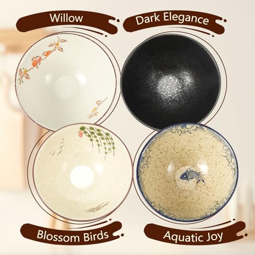 40oz Ceramic Japanese Ramen Bowls Set of 4 (Vintage Style)