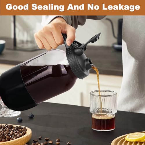 Cold Brew Coffee Maker (Black with Long Silicone Sleeve / 64 Ounces)
