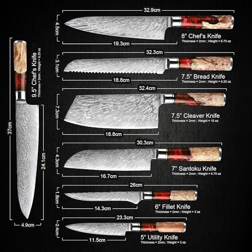 SENKEN 7 Piece Damascus Kitchen Knife Set (7 Count)