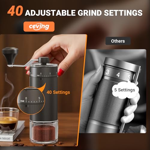 Mini Manual Coffee Grinder With 40 Adjustable Settings (M04 Carbon Black / Ceramic Burr)