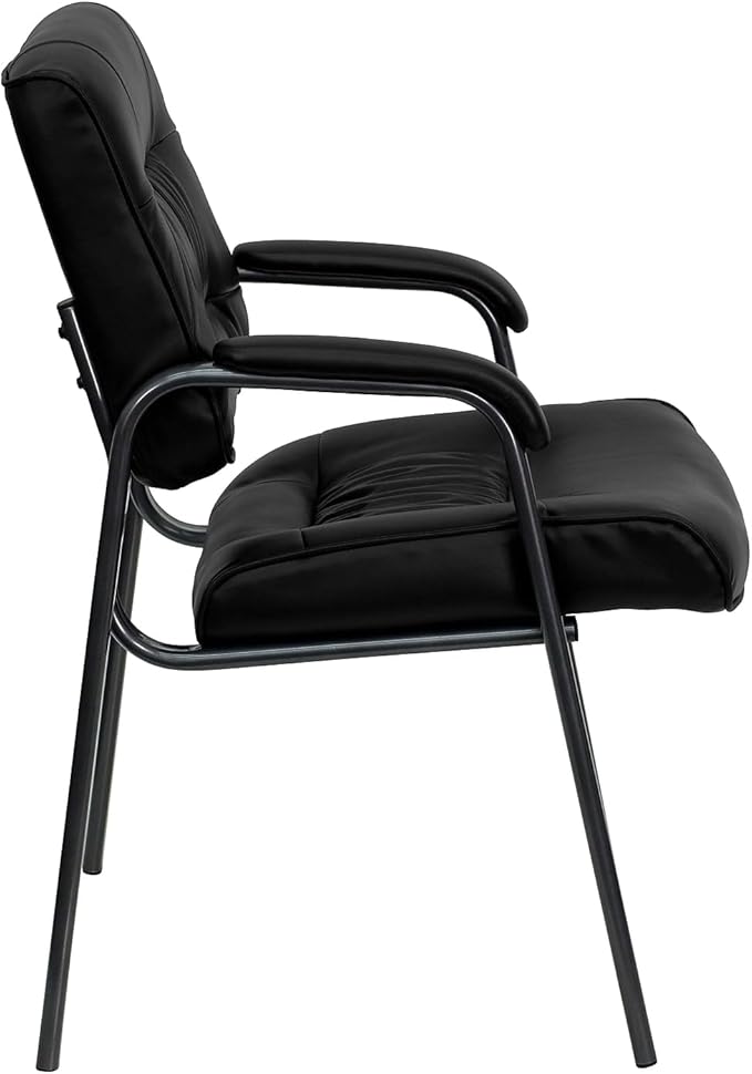 Flash Furniture Haeger Black LeatherSoft Executive Side Reception Chair with Titanium Gray Powder Coated Frame