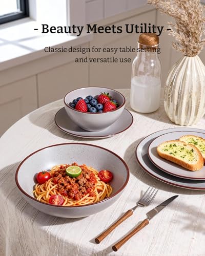 Venus Stoneware Dinnerware Sets with Pasta Bowls (Light Gray / Serves 6 (24pc w/ Pasta Bowl))