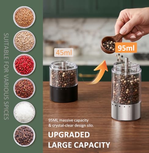 Electric Rechargeable Salt and Pepper Grinder Set (Stainless Steel)