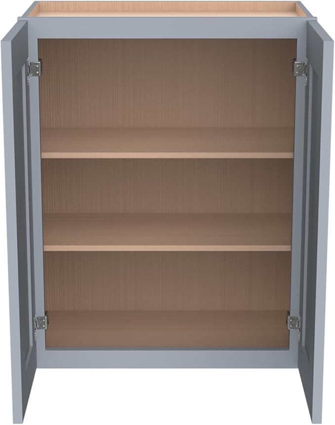 Wall-Mounted Cabinet – Solid Wood Shaker Style Medicine Cabinet with Adjustable Shelves & Soft-Close Doors for Bathroom, Kitchen, and Office Storage (Grey, 33" W x 12" D x 36" H)