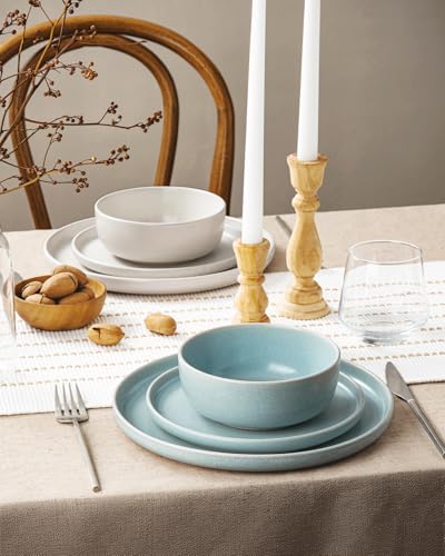 Milkyway 12 Piece Dinnerware Set (Matte Beige White & Light Blue / Service for 4 (Standard Dinner Set))
