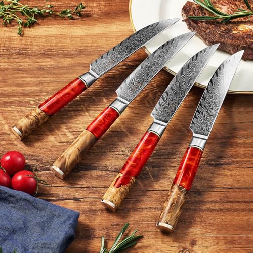 SENKEN Damascus Steak Knife Set (6 Count)