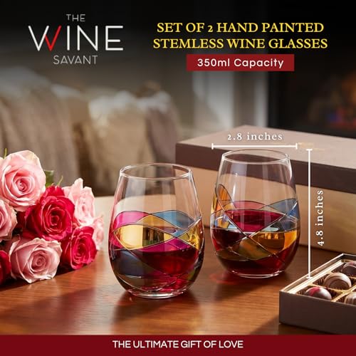Artisanal Hand Painted Stemless Wine Glasses (2 Count)