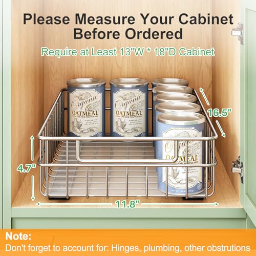Stainless Steel Pull Out Cabinet Organizer ((11.8"W x 16.5"D x 4.7"H))