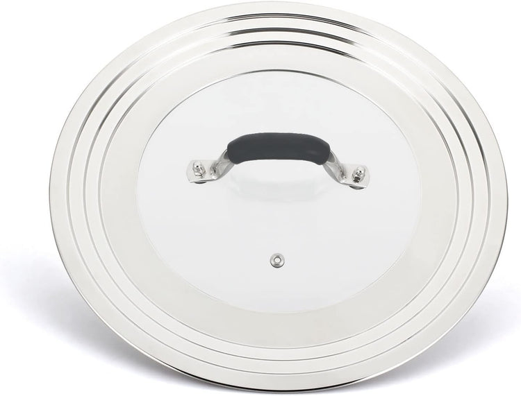 Universal Pans Pots Lid Cover Fit All 8.25 Inch to 12 Inch Pots/Pans/Woks Stainless Steel and Glass Lid with Heat Resistant Knob, Black