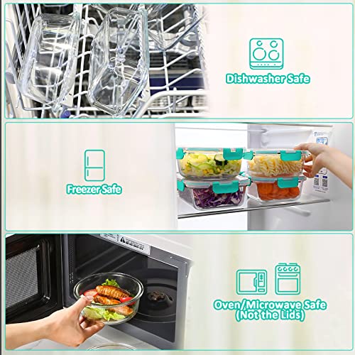 8 Pack 30 oz Glass Food Storage Containers with Lids (Green)